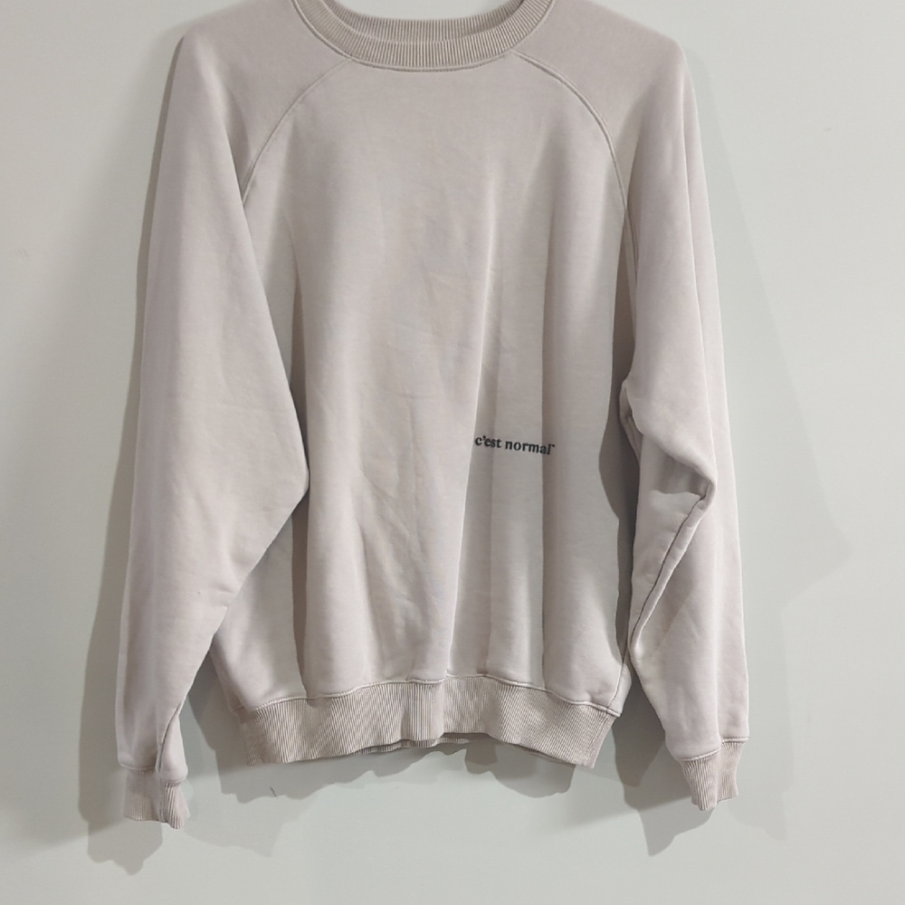 Cream Crewneck Sweater with Relaxed Fit and Ribbed Details
